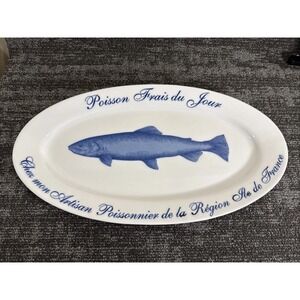 Vtg HUGE 20" Williams Sonoma "Poisson Frais du Jour" Delft Oval Platter Fish